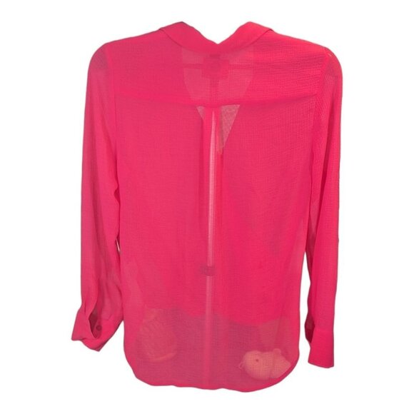 Adrienne Vittadini Hot Barbie Pink Wrap Style High Low Sheer Blouse Size Medium - Picture 2 of 13